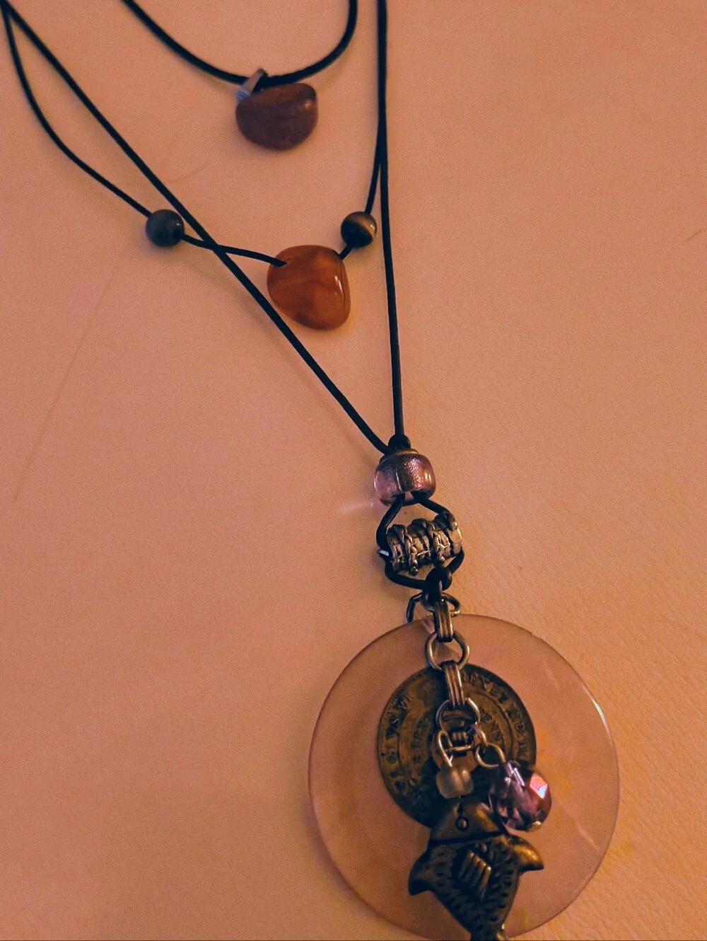 Bohemian Layered Pendant Necklace in Brown and Gold